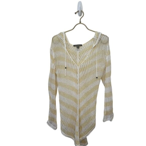 Tommy Bahama Net Hooded Pull Over Shirt Size MED boho Swim Cover Up Beach Resort - Picture 1 of 4